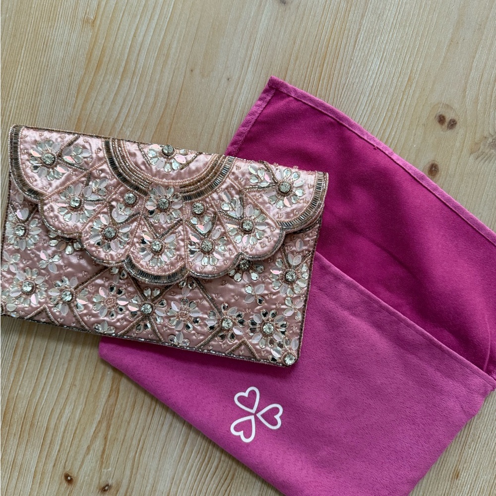 Elegant Pink Embroidered Clutch